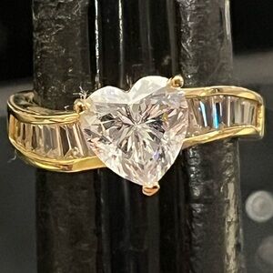 14k gold Absolute cz Diamond heart cut baguette band engagement wedding ring HSN